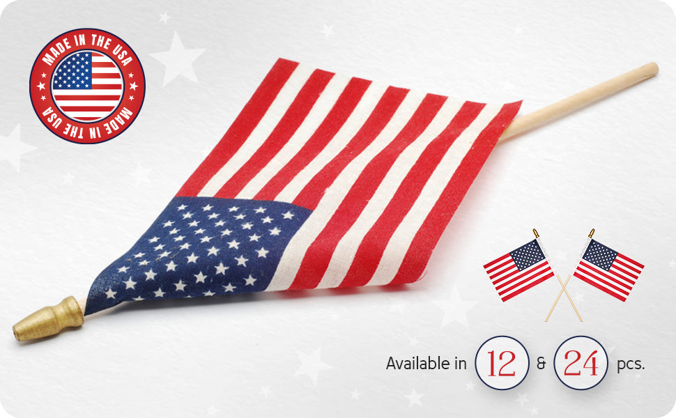 4 X 6 Inches Hand Held Stick Flags, Mini American Flags