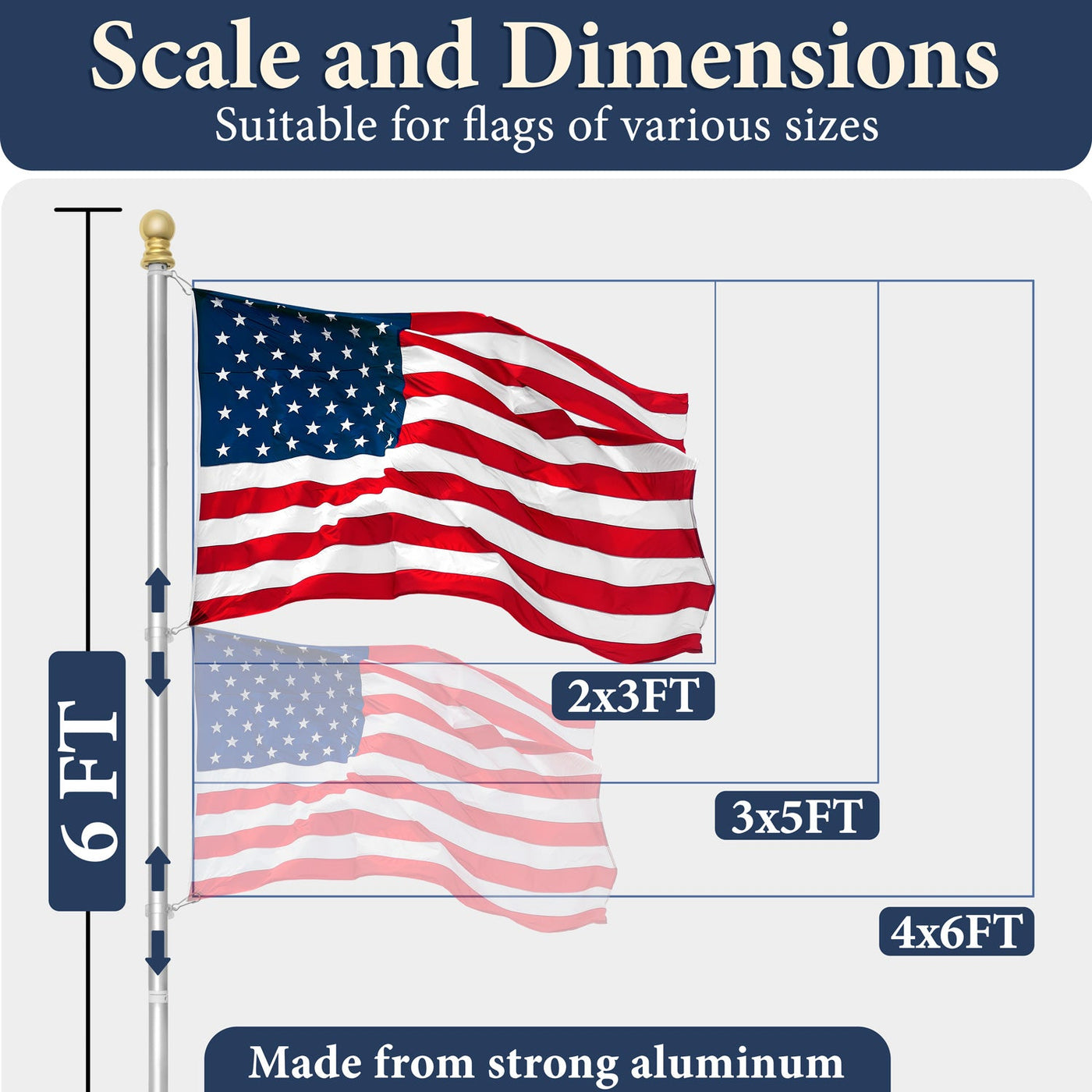 6ft Aluminum Tangle-Free Flag Pole