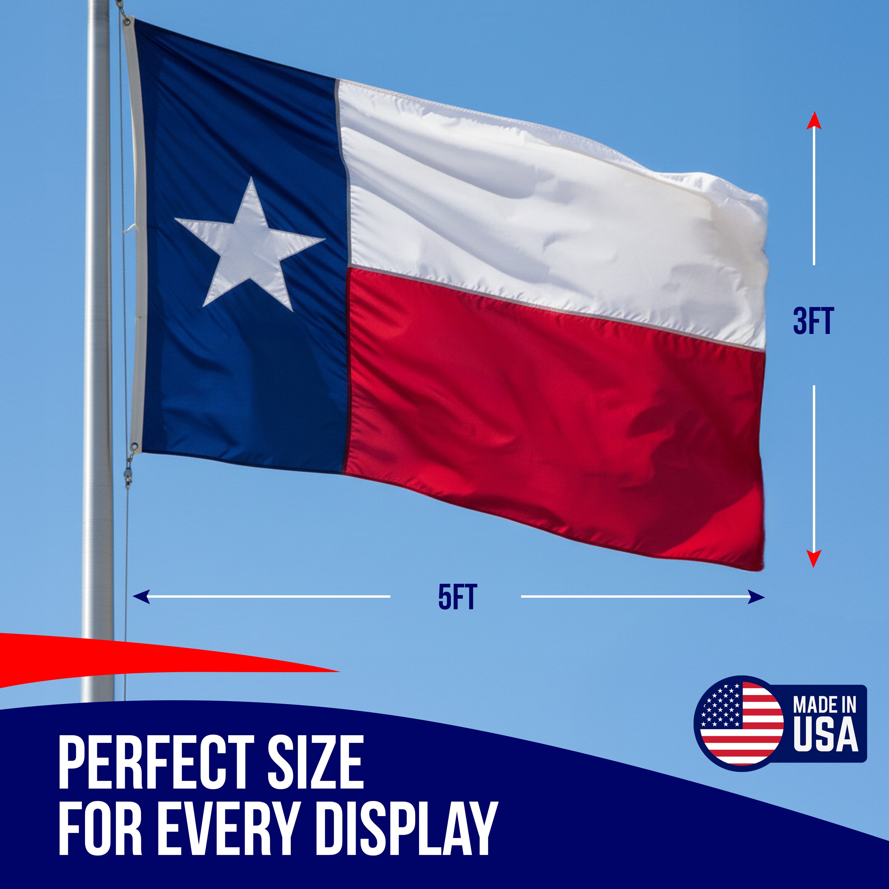 Texas Flag with Appliqued Star & Sewn Stripes