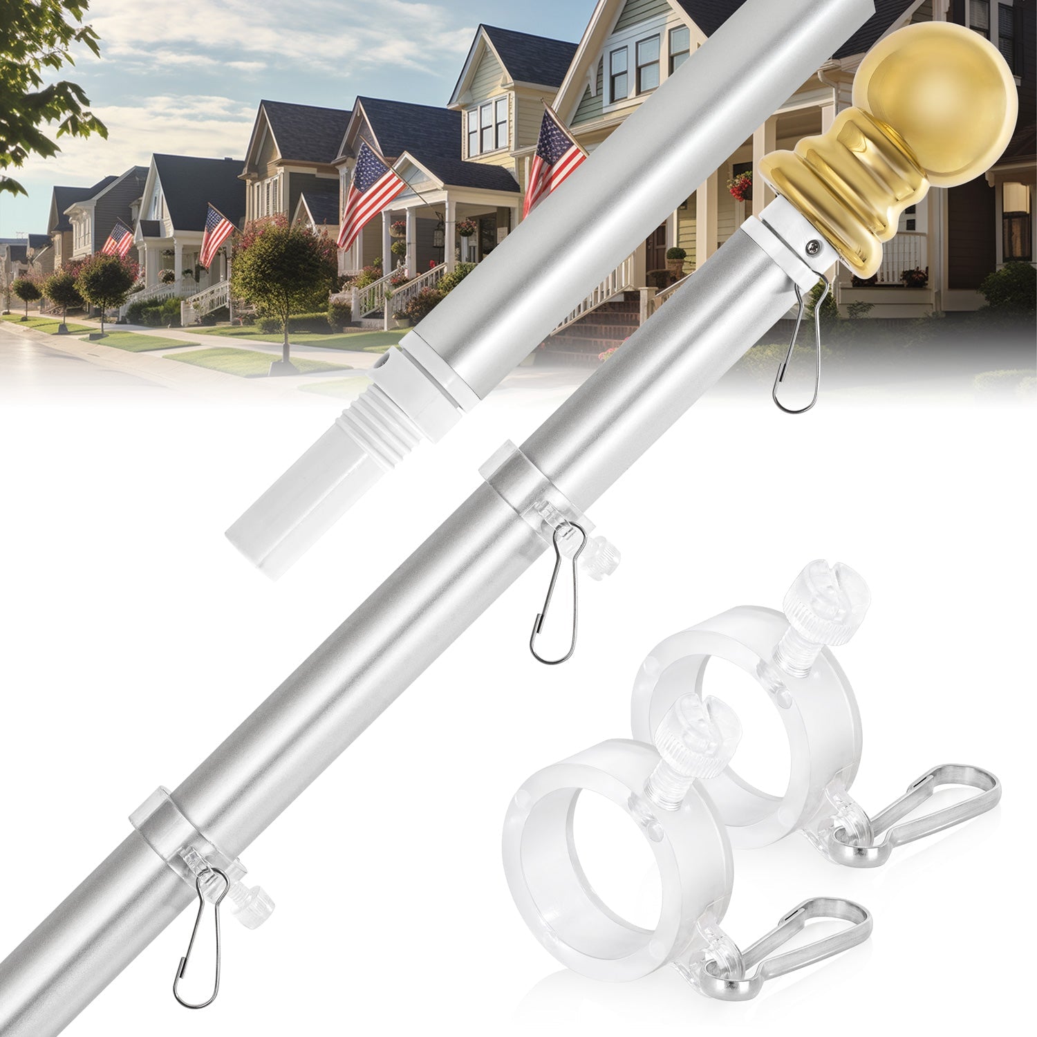 6ft Aluminum Tangle-Free Flag Pole