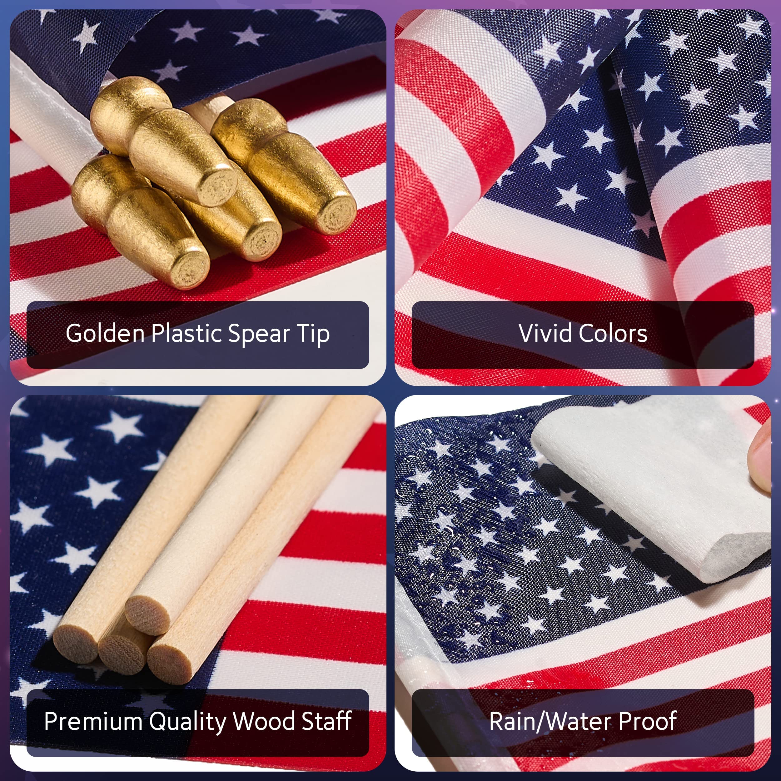 4 X 6 Inches Hand Held Stick Flags, Mini American Flags